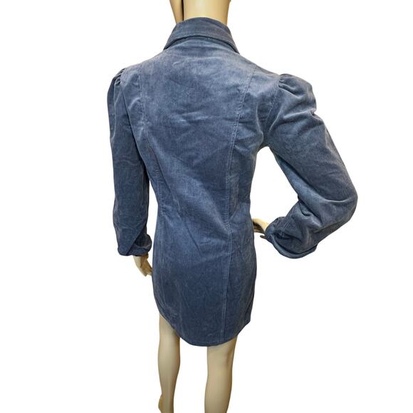 NWT Forever 21 SZ Small Navy Corduroy Button Up Puffy Sleeve Mini Shirt Dress - Picture 4 of 16